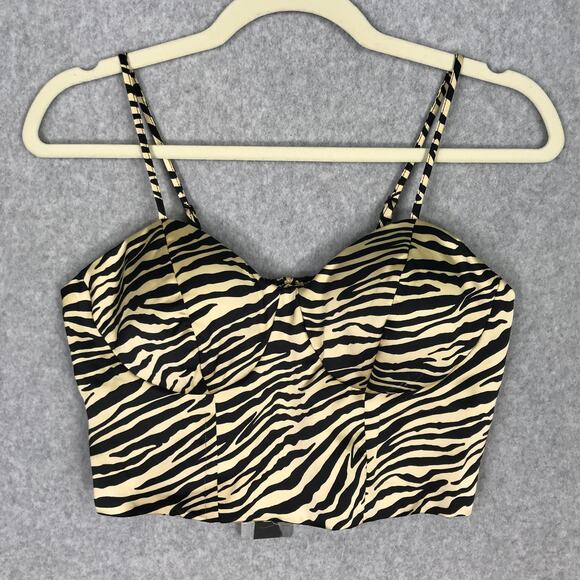 Sincerely Jules Crop Top Womens Medium Satin Tank Corset Bustier Animal Neutral - Picture 1 of 8